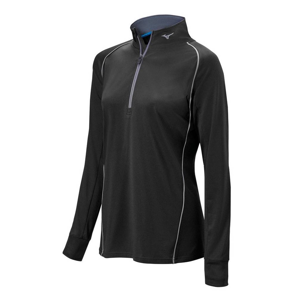 Mizuno Comp 1/2 Zip Long Sleeve - Bayan Pullover - Siyah Türkiye (KFWANS-240)